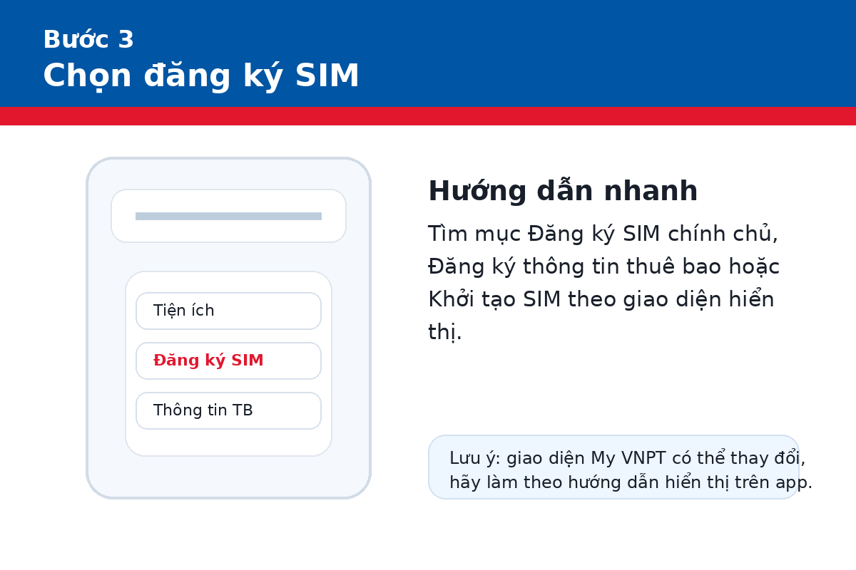 Tìm chức năng đăng ký SIM chính chủ trên My VNPT