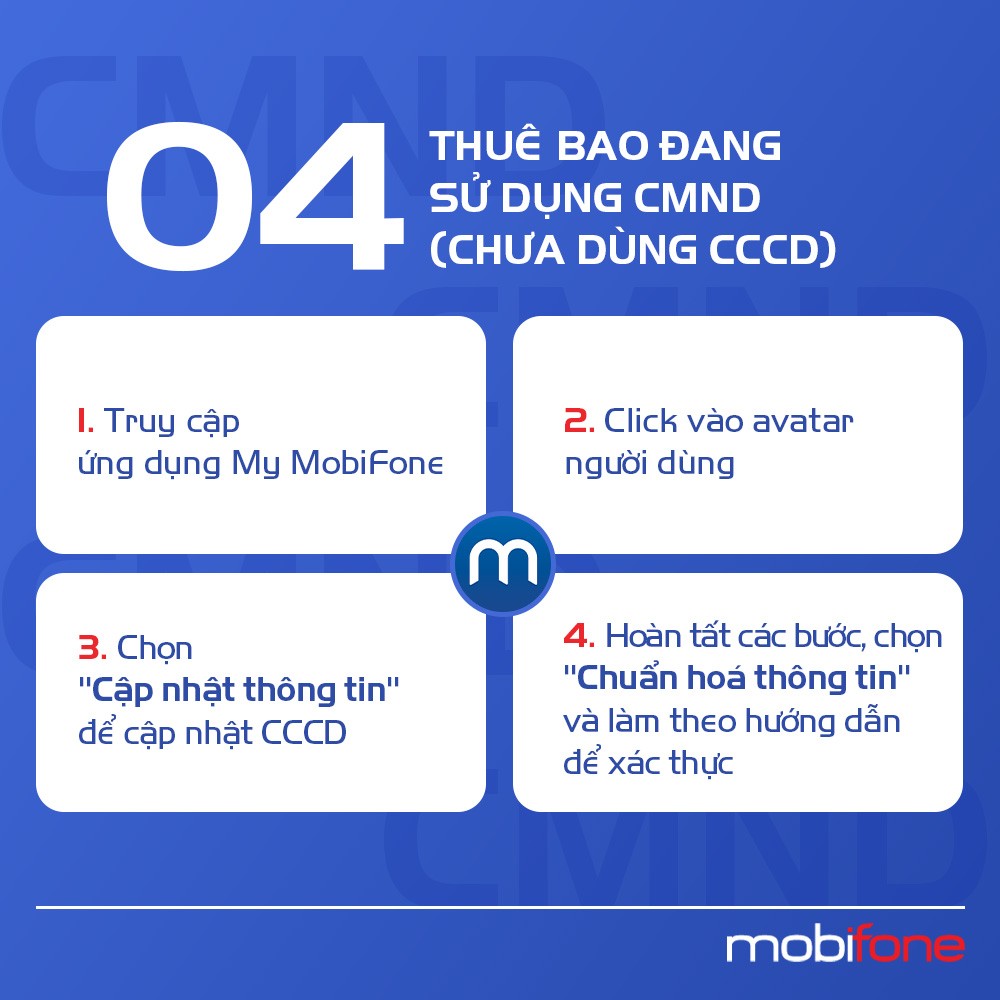 Thuê bao đang sử dụng CMND cần cập nhật CCCD trên My MobiFone