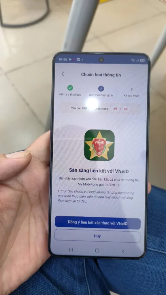 Đồng ý liên kết xác thực với VNeID trên ứng dụng My MobiFone