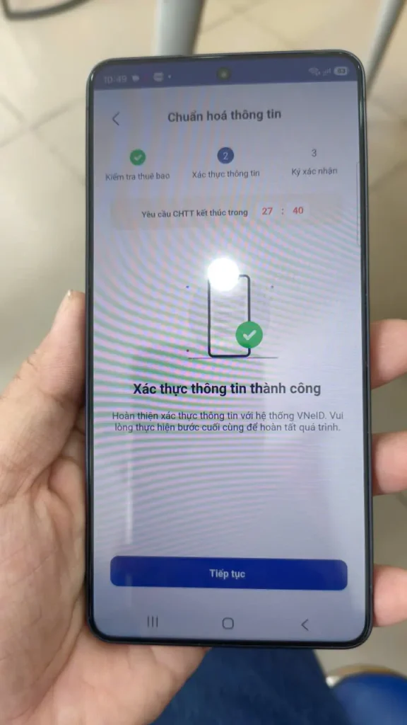 Xác thực thông tin thành công trên ứng dụng My MobiFone
