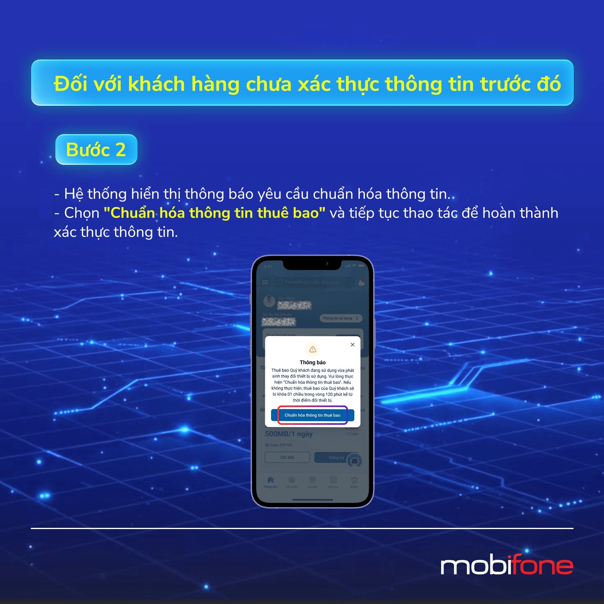 My MobiFone yêu cầu chuẩn hóa thông tin thuê bao đối với khách hàng chưa xác thực thông tin trước đó