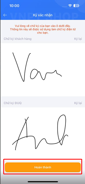 Ký xác nhận và bấm Hoàn thành