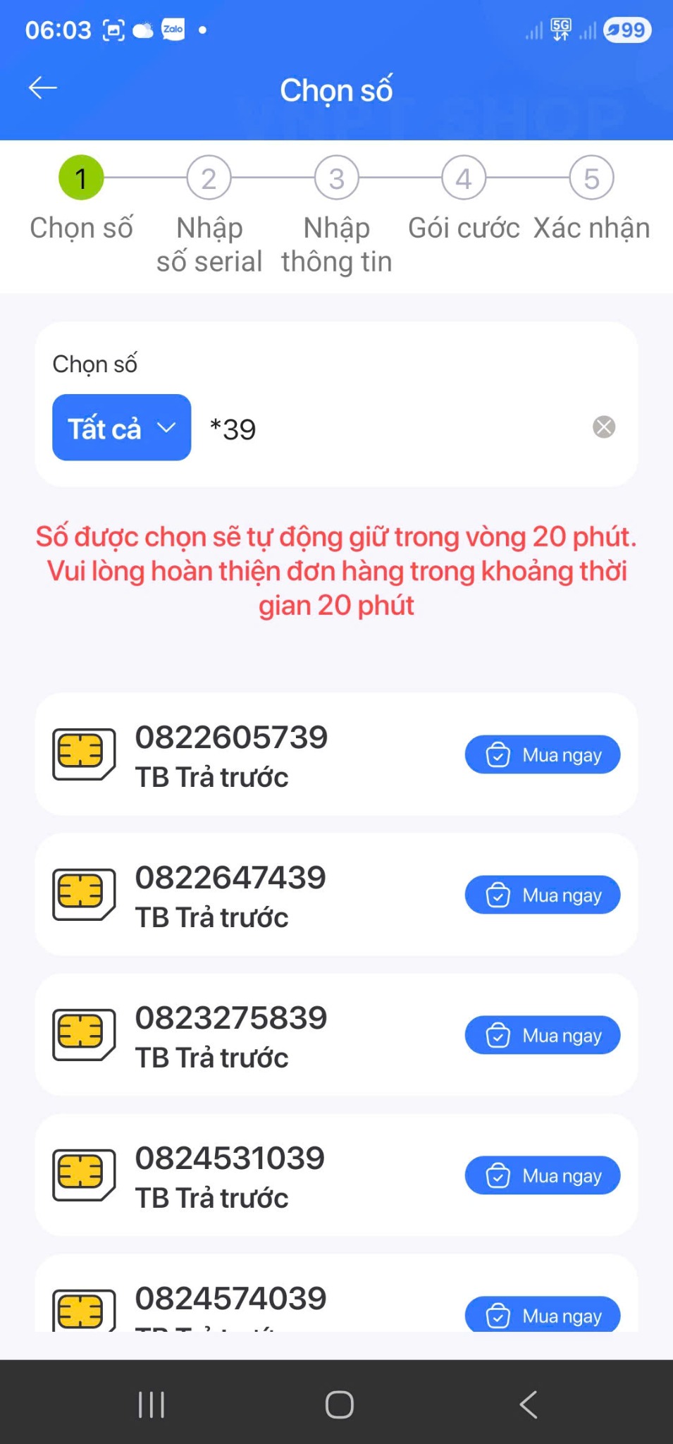Danh sách số đuôi 39 trên DigiShop