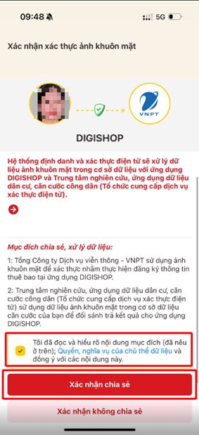 Xác nhận chia sẻ dữ liệu với DigiShop trên VNeID