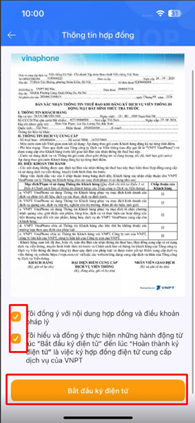 Thông tin hợp đồng và nút Bắt đầu ký điện tử trên DigiShop