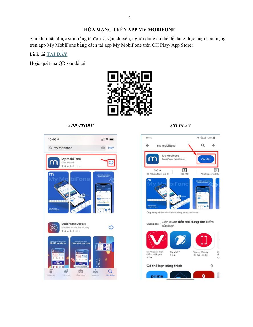 Tải ứng dụng My MobiFone trên CH Play hoặc App Store