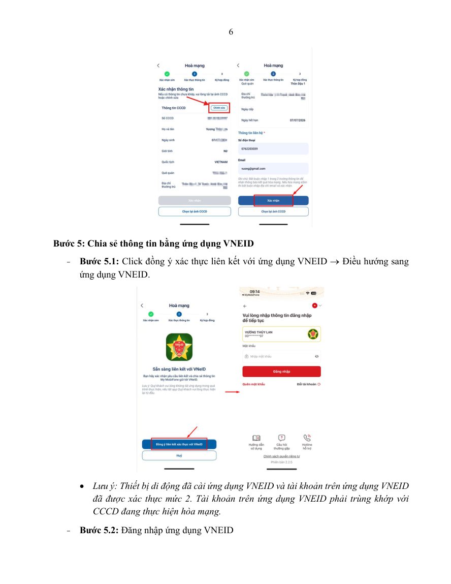 Kiểm tra thông tin và nhập thông tin liên hệ trên My MobiFone