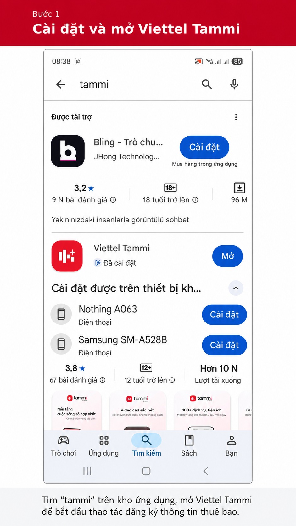 Cài đặt và mở Viettel Tammi để đăng ký thông tin thuê bao Viettel