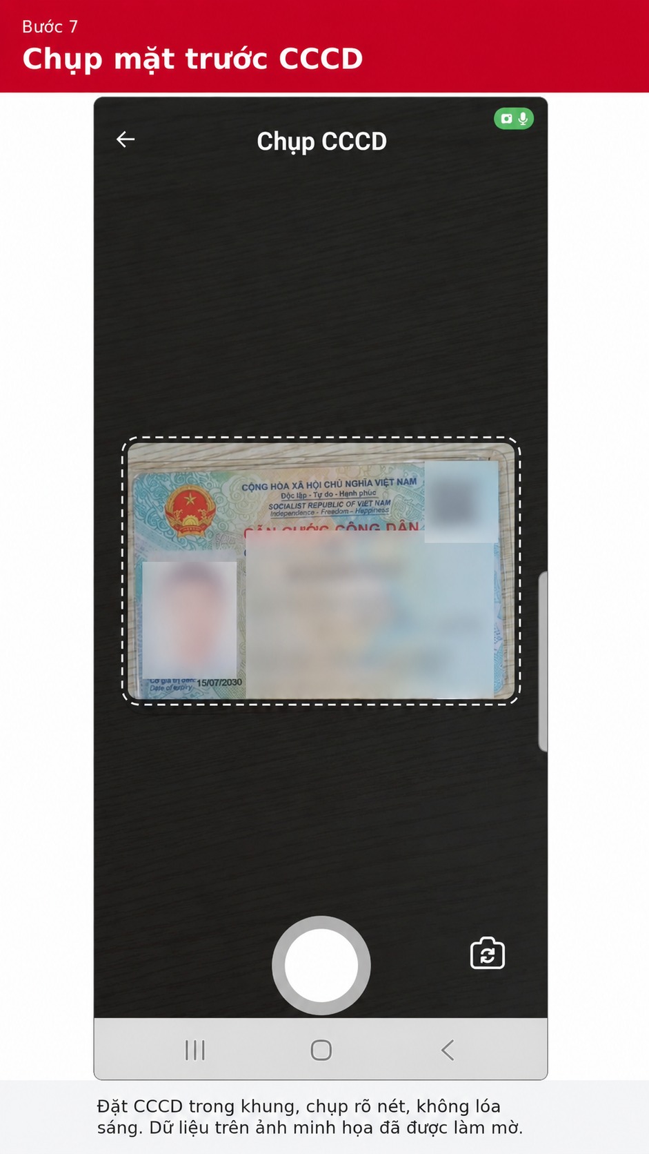 Chụp mặt trước CCCD khi đăng ký chính chủ SIM Viettel