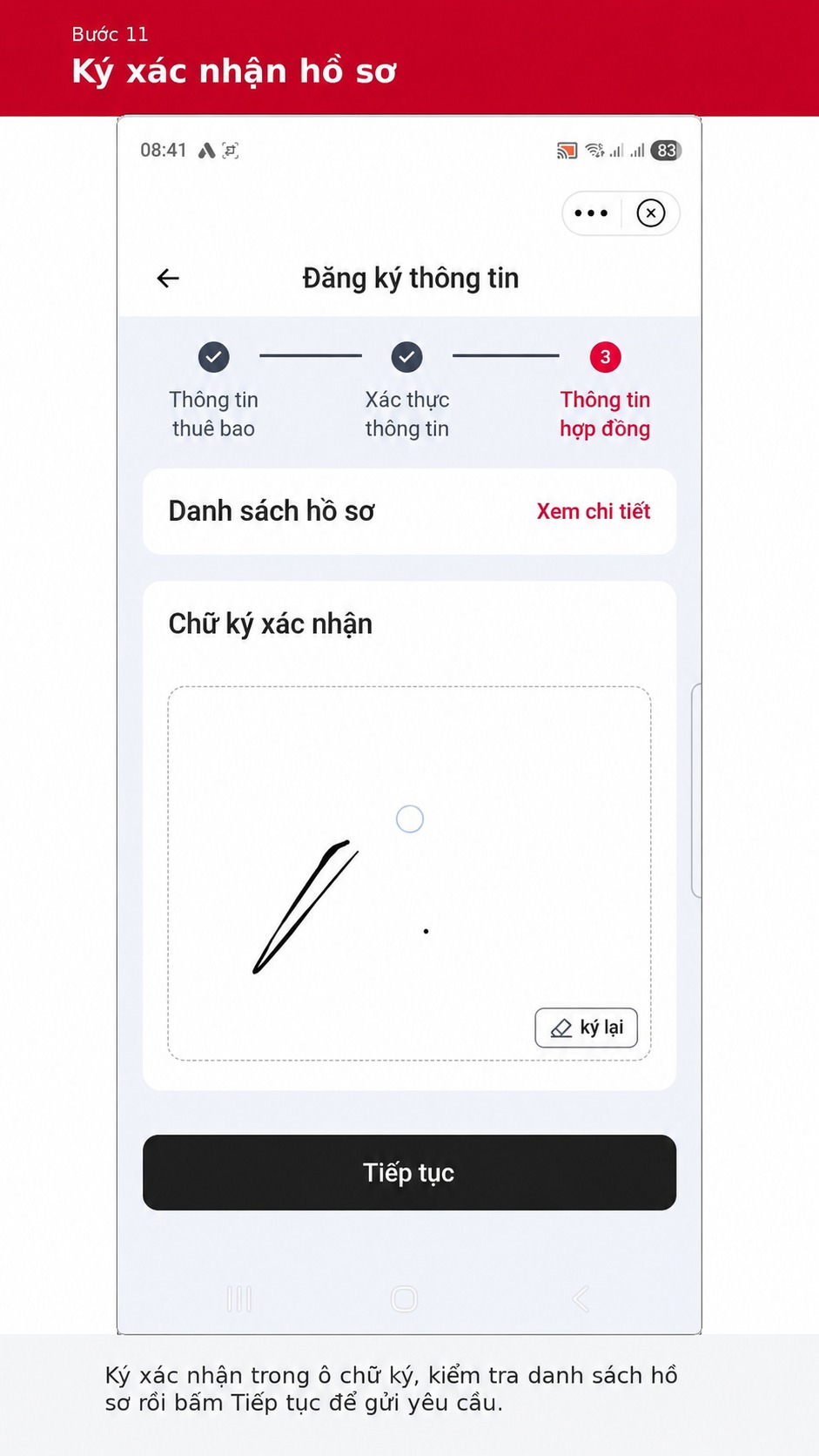 Ký xác nhận hồ sơ đăng ký thông tin thuê bao Viettel