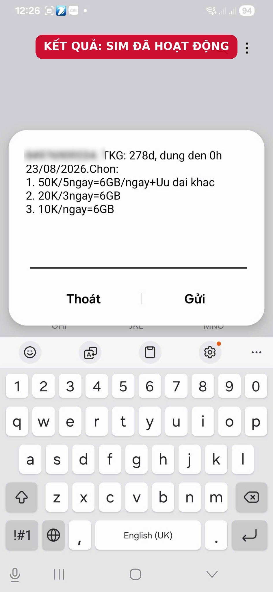 5. Xác nhận SIM hoạt động bình thường